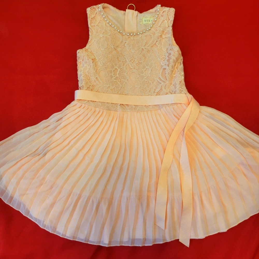 Pink Lace Top Dress w/Pearls